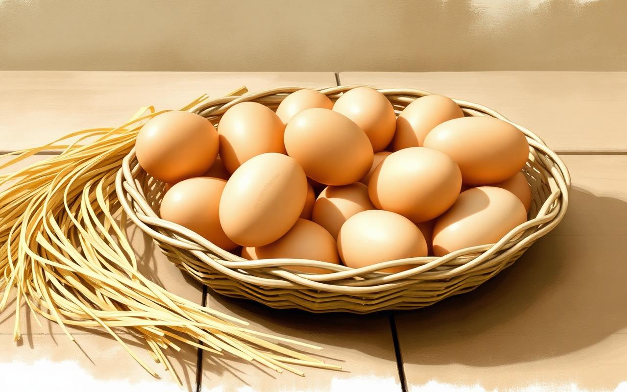 A basket of fresh brown eggs