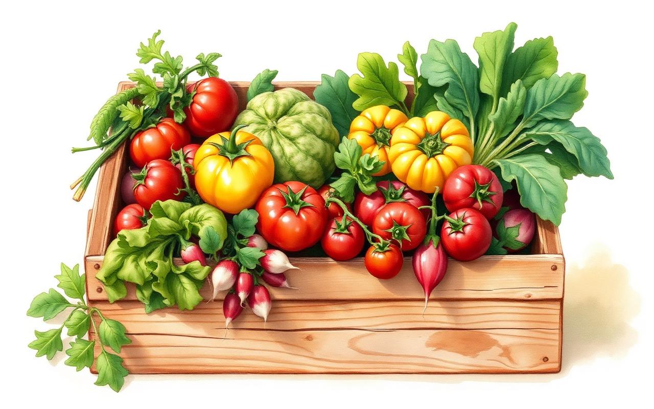 A crate of heirloom produce